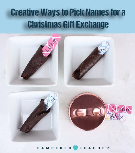 creative ways to pick names for secret santa gift exchange from Pampered Teacher Secret Santa Name Picking Ideas, Snacks For Students, Classroom Holiday Party, Holiday Party Activities, Christmas Secret Santa, Secret Santa Gift Exchange, Secret Santa Gift, Teacher Appreciation Week, Gift Exchange