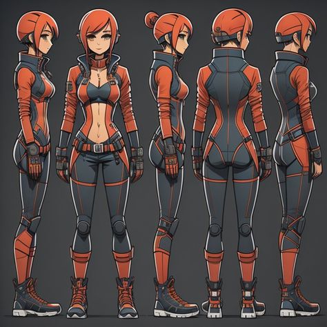 Superhero Turnaround, Turnaround Pose Reference, Character Turnaround Anime, Female Character Model Sheet, Anime Turnaround Sheet, Female Character Turnaround Sheet, 2d Character Turnaround, Character Sheet Animation, Character Turnaround Female