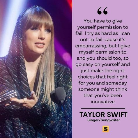 IT'S OKAY TO FAIL. "Anti-Hero" singer Taylor Swift told fans that "you have to give yourself permission to fail." "But I really want everyone to know, especially young people, the hundreds or thousands of dumb ideas are what led me to my good ideas," she added. Swift's Anti-Hero won as Song of the Year at the 2023 iHeartRadio Music Awards on Monday, March 27, 2023 in Hollywood. Iheartradio Music Awards, Give Yourself Permission, Anti Hero, Song Of The Year, Good Ideas, Hero Girl, Taylor Swift Wallpaper, My Good, March 27