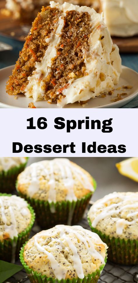 16 Spring Dessert Recipes. Spring Recipes/Spring Desserts Spring Dessert Recipes, Spring Dessert Ideas, Potluck Recipes Dessert, Spring Lunch, Spring Time Desserts, Spring Recipes Dessert, Homemade Carrot Cake, Spring Dessert, Potluck Desserts