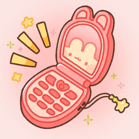 bunnie is calling! are you going to answer? 💖 super late to the cute flip phone art trend but here i am hehe. i remember my first phone being a flip phone before smartphones were really a thing yet! did you ever have one? ✨ #digitalillustration #cutearteveryday #kawaiiart #y2kart #pastelart #bunnyart #artistsoninstagram #flipphone #nostalgicart Cute Phone Drawing, Derpy Doodles, Tamagotchi Illustration, Flip Phone Drawing, Kawaii Art Aesthetic, Phone Drawing, Pastel Phone, Y2k Art, Cute Easy Doodles