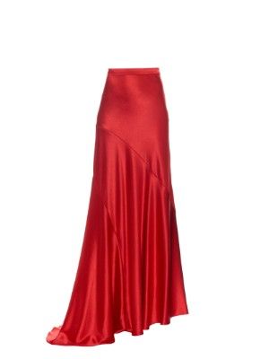 Nysa bias-cut satin maxi skirt | Osman | MATCHESFASHION.COM US Red Satin Skirt, Skirt Pattern Easy, Pleats Fashion, Red Long Skirt, Red Maxi Skirt, Satin Maxi Skirt, Skirt Outfits Fall, Maxi Outfits, Bias Cut Skirt