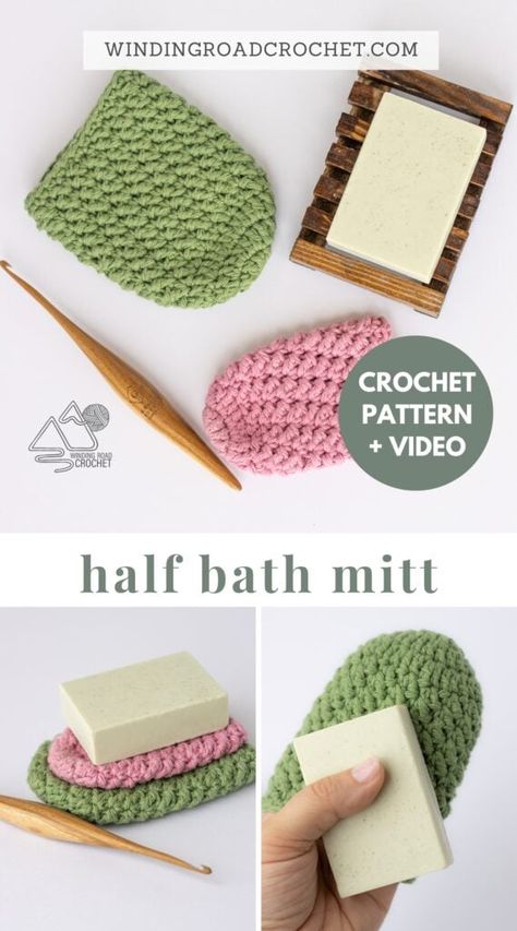 How to Crochet a Bath Mitt: Free Pattern and Video for Beginners - Winding Road Crochet Crochet Exfoliating Mitt, Winding Road Crochet, Spa Day Gifts, Crochet Bodies, Bath Scrubs, Knit Items, Ravelry Crochet, 4mm Crochet Hook, Crochet Faces