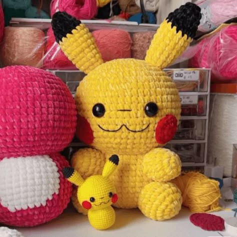 Pikachu Crochet Pattern - Eryhana Crochet Family Crochet Plush Pokemon, Crochet Pichu, Crochet Pokémon Pattern, Large Crochet Stuffed Animals, Charmander Crochet Pattern Free, Pikachu Amigurumi Free Pattern, Crochet Pikachu Pattern Free, Big Amigurumi Free Pattern, Large Crochet Animals Free Pattern