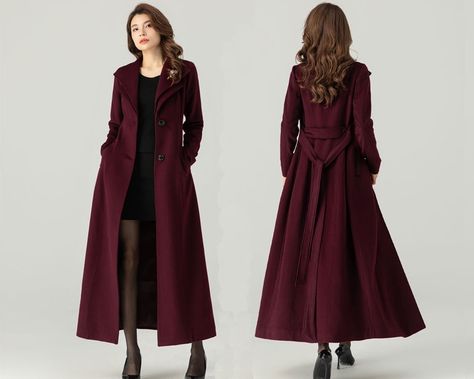 Winter Long Coat Outfits, Coat And Pants Women, Long Coat With Skirt, A Coat Outfit, Coat Collar Pattern, Coat And Skirt Outfit, Wool Coat Pattern, Coat Set For Women, Maroon Trench Coat