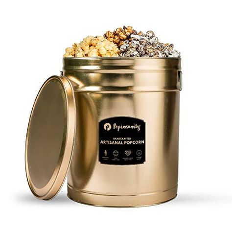 Popinsanity 6.5 Gallon Multi Flavor Popcorn Tin - Sweet & Salty/Cookies & Cream/Caramel Chocolate Drizzle Popcorn Tins, Gold Popcorn, Salty Cookies, Tin Anniversary Gifts, Popcorn Tin, Tin Anniversary, Cream Caramel, Candy Popcorn, Oprahs Favorite Things