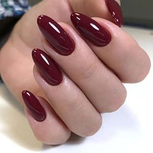 Wine Red Acrylic Nails Almond, Red Nails Ideas Aesthetic, Round Dark Nails, Dark Red Oval Acrylic Nails, Dark Red Nails Almond Shape, Red Nails 2022, Wine Acrylic Nails, Dark Red Oval Nails, Wine Red Almond Nails