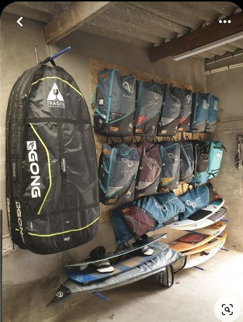 Surfboard Storage, Sports Equipment Storage, Adventure Room, Gear Room, Table Behind Couch, Surf Room, Boat Shed, Surfboard Wall, Man Cave Home Bar