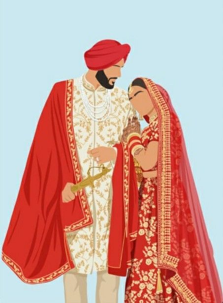 Wedding illustration faceless Punjabi Wedding Couple Illustration, Punjabi Wedding Illustration, Anand Karaj Illustration, Punjabi Couple Drawing, Sikh Couple Illustration, Indian Wedding Couple Cartoon, Thank You Illustration, Punjabi Illustration, Thanku Cards