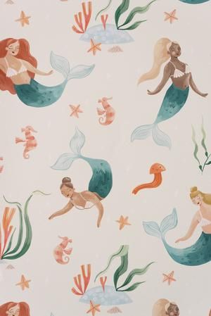 Boho Mermaid Bathroom, Mermaid Screensaver, Mermaid Mural, Kids Murals, Horse Nursery Decor, Rae Ritchie, Mermaid Wallpaper, Bathrooms Design, Sea Nursery