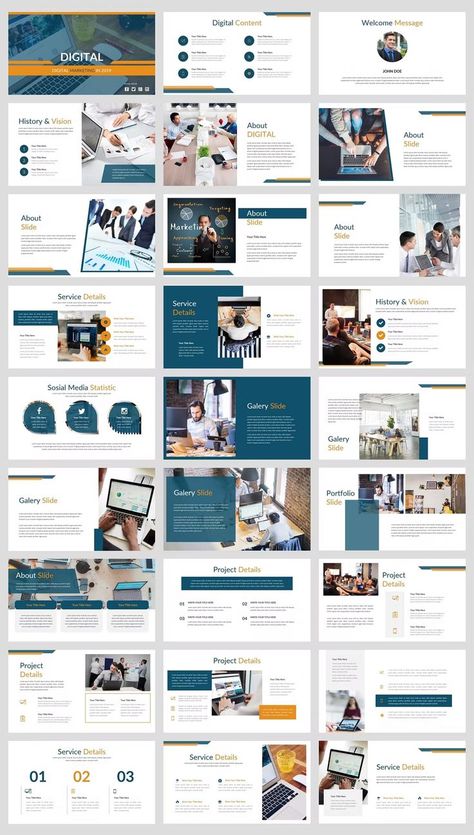 Digital Marketing PowerPoint Template. 36 Slides. Digital Marketing Creative, Marketing Powerpoint, Green Marketing, Presentation Design Layout, Marketing Presentation, Portfolio Photography, Infographic Design Template, Powerpoint Design Templates, Ppt Design