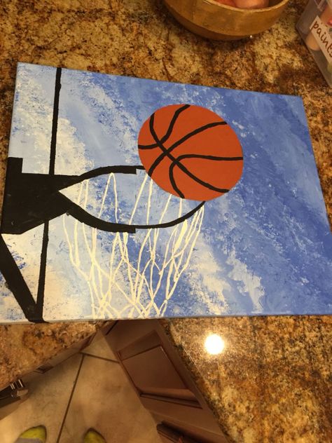 Basketball painting I made for a Valentine's Day present. #basketball #basketball #painting Athletic Painting Ideas, Basketball Painting Ideas, Basketball Canvas Painting, Spiderman Canvas Art, Canvas Painting Easy, Outfit Basketball, Wallpaper Basketball, Basketball Painting, Diy Basketball