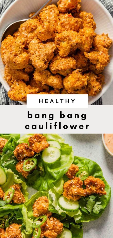 Airfryer Cauliflower, Spicy Cauliflower Bites, Bang Bang Cauliflower Recipe, Crispy Cauliflower Bites, Baked Cauliflower Bites, Bang Bang Cauliflower, Classic Restaurant, Sweet And Spicy Sauce, Cauliflower Recipe