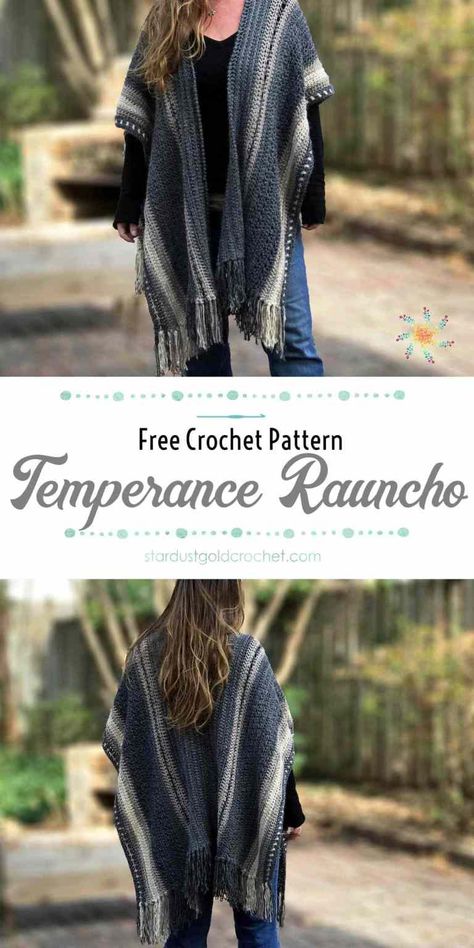 Temperance Rauncho | Free Crochet Pattern by Stardust Gold Crochet – Stardust Gold Crochet Crochet Rauncho Free Pattern, Boho Shawl Crochet Pattern, Ruana Crochet Pattern Free, Crochet Wraps Free Patterns, Crochet Ruana Pattern Free, Crochet Wrap Pattern Free, Boho Shrug, Ruana Pattern, Crochet Wraps