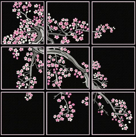 Cherry Blossom Quilt Blocks Machine Embroidery Designs Cherry Blossom Quilt, Blossom Quilt, Japanese Quilt Patterns, Garden Quilts, Flower Machine Embroidery Designs, Japanese Quilts, Embroidery Design Sets, Quilting Inspiration, Japanese Embroidery