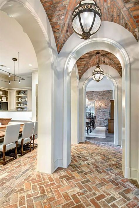 Brick Arch Doorway, Brick Inspiration, London Estate, Segreto Finishes, Archways In Homes, Brick Floors, Mexican House, Brick Archway, Brick Accent Walls