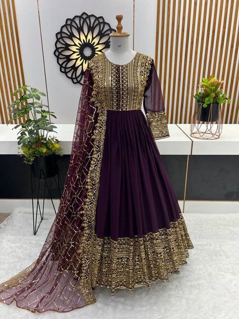 #ad Premium Quality LAUNCHING FAUX GEORGETTE GOWN WITH DUPATTA FOR PARTY & RECEPTION, FUNCTION WEAR, Fashion Clothing Sequence Gown, Georgette Gown, Gown With Dupatta, Sequence Embroidery, Designer Gown, Party Wear Gown, Cotton Gowns, Georgette Dupatta, Fancy Gowns