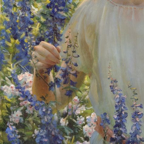 🌷Megan🌷 on Instagram: “Betty Newell by Charles Courtney Curran (detail) 1922 #cottagecore #cottagecoreaesthetic #cottagestyle #naturecore #fairycore…” Blue Cottagecore, Raindrops And Roses, Fairy Wallpaper, Cottage Core Aesthetic, Cottagecore Aesthetic, Fantasy Aesthetic, + Core + Aesthetic, Claude Monet, Blue Aesthetic