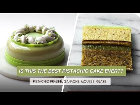 Pistachio Cake │ Mirror Glaze Entremet │ 5 layers of pistachio │ Praliné, Ganache, Mousse - YouTube Best Pistachio Cake, Pistachio Entremet, Entremet Cake, Cake Mirror, Pistachio Cake, Mirror Glaze, Say Yes, Something Else, Pistachio