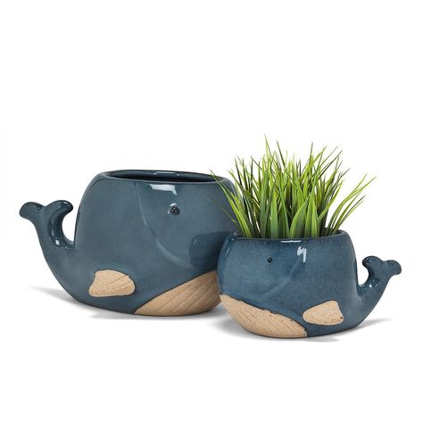 Add some personality to your favourite cactus or succulent with this delightfu Whale Planter. Crafted out of ceramic, this unique whale-shaped, blue waterproof planter combines unglazed elements with reactive-glazed accents for a stylish, artisanal look that’s sure to complement any style of decor. Small planter is 3x4" Large planter is 4x6" Whale Planter, Ceramic Whale, Largest Whale, Whale Gift, Unique Planter, Iron Orchid Designs, House Plants Decor, Small Planter, Large Planters