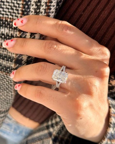 Radiant Engagement Ring Double Band, Radiant Split Shank Engagement Ring, Double Band Engagement Ring Split Shank, Split Shank Engagement Ring With Band, Radient Engagement Rings, Split Band Engagement Ring, Double Shank Engagement Ring, Elongated Cushion Cut Engagement Ring, Double Band Engagement Ring