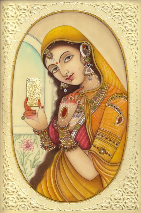 Princess Watercolor, Mughal Miniature Paintings, Rajasthani Painting, Indian Miniature, Folk Decor, Mughal Art Paintings, Rajasthani Art, Indian Women Painting, Indian Colours