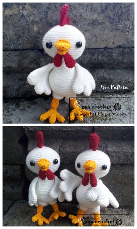 Crochet Chickens, Crochet Rooster, Amigurumi Easter, Crochet Farm Animals, Crochet Bird Patterns, Crocheted Stuff, Crochet Free Patterns, Chicken Pattern, Crochet Symbols