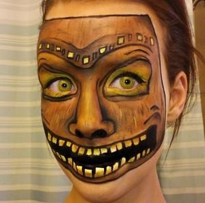 Tiki Mask | Melissa B. Wooden Art Ideas, Totem Pole Ideas, Monster Face Painting, Mask Face Paint, Tiki Faces, Extreme Makeup, Paint Tutorial, Tiki Mask, Amazing Halloween Makeup