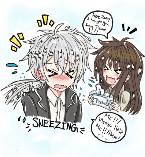 I drew Zenny sneezing. Ahew!!!😁💜 #mysticmessenger #mysticmessengerZen #HyunRyu #ZenxMc Sneeze Comic, Anime Sneeze, Zen X Mc, Mystic Messenger Zen, Mystic Messenger Comic, Mystic Messenger, Cute Stuff, Zen, Follow Me