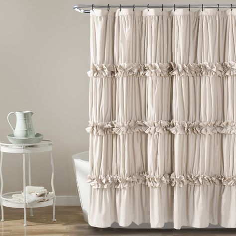 Farmhouse Bathroom Shower Curtains, Bathroom Curtain Ideas, Shower Curtains Farmhouse, Shabby Chic Living Room Ideas, Ruffle Shower Curtain, Feminine Bathroom, Shabby Chic Shower Curtain, Vintage Shower Curtain, Chic Shower Curtain