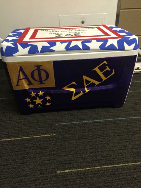 Sae cooler Sae Cooler Ideas, Sae Formal Cooler Ideas, Sae Frat Cooler, Sae Cooler, Cooler Designs Fraternity, Sigma Nu Frat Cooler, Sae Fraternity Cooler, Frat Formal Coolers, Painting Coolers For Guys Fraternity