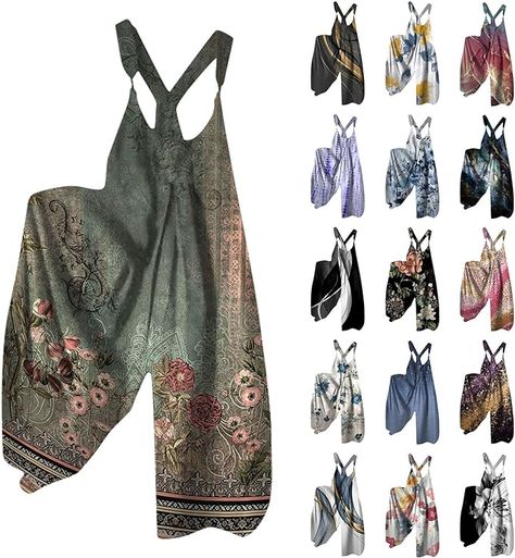 Amazon.com: Overalls For Women 2024 Summer Fashion Baggy Boho Sleeveless Harem Jumpsuit Overalls Vintage African Romper Palazzo Pants Plus Size Long Bib Pant Trendy Gypsy Hippie Clothes(B-Dark Green,X-Large) : Clothing, Shoes & Jewelry Size 28 Plus Size Fashion, Plus Size Boho Clothing, Overalls Loose, Overalls Baggy, Curvy Boho, Hippy Clothing, African Pants, Jumpsuits Casual, Overalls Summer