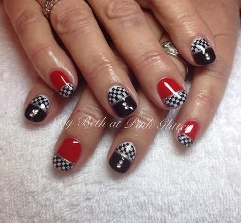 Corvette Nails Designs, Daytona 500 Nails, Drag Racing Nail Designs, Drag Racing Nails, Race Car Nails Designs, Nascar Nails Designs, Racing Nails Designs, Chevy Nails, Race Day Nails