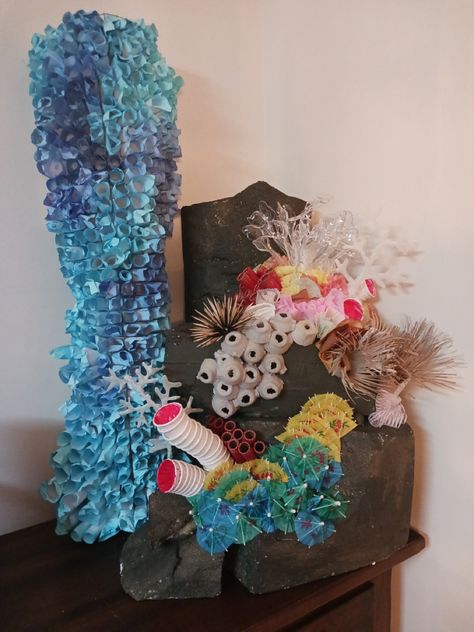 Sea Anemone Craft, Recycled Ocean Art, Egg Carton Coral Reef, Coral Reef Cardboard, Egg Carton Barnacles, Paper Mache Coral Reef, Upcycled Coral Reef, Sea Creatures Recycled Materials, Coral Reef Installation