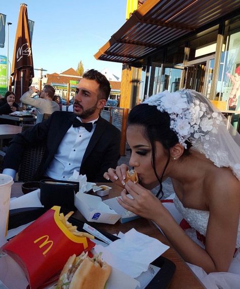 Couple goals. McDonalds at a wedding 🍟🍔 Text Replies, Relationship Goals Pictures, Wedding Goals, Biker Girl, Cute Relationship Goals, Cute Couples Goals, Couple Pictures, Bride And Groom, Future Wedding