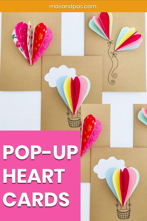 Heart Pop Up Card, Valentines Day Cards Diy, Valentine Card Crafts, Valentines Day Cards Handmade, Pop Up 3d, Diy Valentines Cards, Valentine's Day Crafts For Kids, Valentine Cards Handmade, Valentine Crafts For Kids