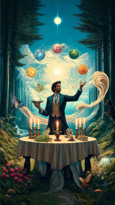 Unlock your potential and manifest your desires with 'The Magician' tarot card. This card represents creativity, power, and the ability to turn dreams into reality. Harness your inner magic and create the life you envision. 🔮✨ #Tarot #Manifestation #TheMagician Magician Card Tarot, Esoteric Art Mystic, Alchemy Wallpaper, Tarot Magician, Tarot The Magician, Magician Card, Magician Tarot Card, Tarot Cards Major Arcana, Magician Tarot