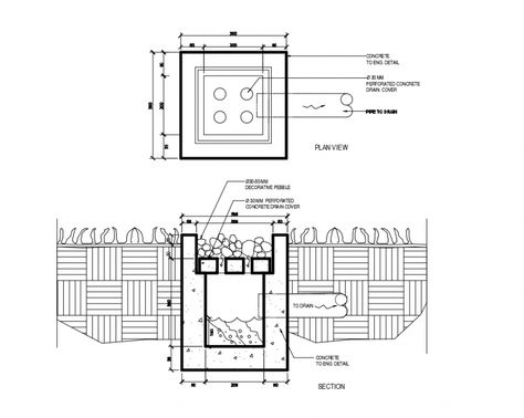 Drainage cover concrete section plumbing details dwg file Landscape Construction Details, Green Parking, Storm Water Drain, Gutter Drainage, Surface Drainage, Landscape Diagram, Construction Drawing, Landscape Drainage, Drainage Design