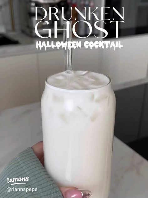 DRUNKEN GHOST👻🤍 | Article posted by Rianna Pepe | Lemon8 Halloween Cocktails, Halloween Ghosts, Halloween Party, Ghost, Drinks