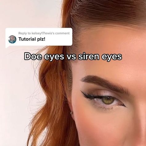 Sarah New on Instagram: "Doe eyes vs Siren eyes #doeeyes #siren #sireneyes #doe #trending #viral #makeuptutorial #makeup #makeuptransformation #eyeliner #eyelinertutorial #eyelinerhacks #reels #reelsinstagram" Siren Gaze Eyes Tutorial, Siren Eyes Vs Doe, Siren Gaze Eyes, Doe Eyes Vs Siren Eyes, Siren Eyeliner, Hooded Lids, Siren Eyes, Soft Eyes, Types Of Eyes