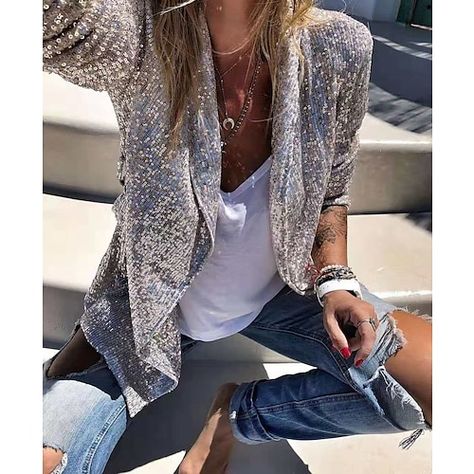 Sequin Coats, Suit Jackets For Women, Sequin Blazer, Sequin Decor, Chic Type, Sequin Jacket, Long Sleeve Sequin, Long Sleeves Coats, Spring Women