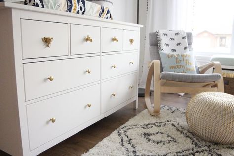 Ikea Hemnes Commode, Ikea Hemnes Dresser Hack, Hemnes Dresser Hack, Dresser For Nursery, Hemnes Drawers, Modern Gender Neutral Nursery, Ikea Hemnes Dresser, Dresser Hack, Hemnes Dresser