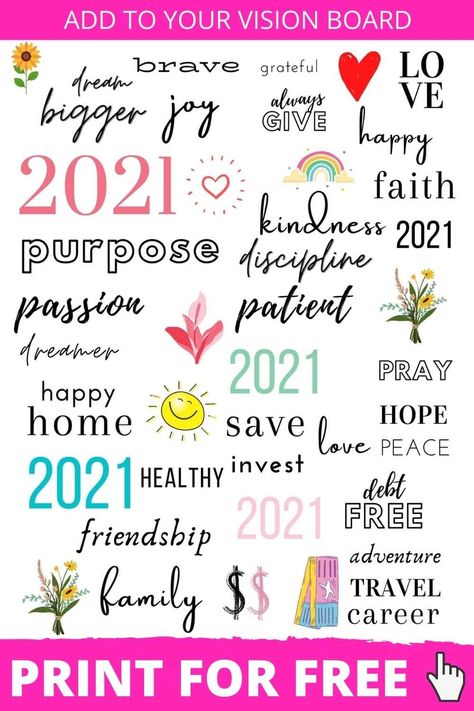 These Vision Board Printables are the perfect addition to your vision board. Add words that describe your goals and ambitions for the coming year. Perfect inspiration for Christian goal setting, whether it's travel, fitness, or career related. #goalsetting #goals #2021 #vision #visionboard Christian Planner Vision Board Ideas, Christian Vision Board Printables, Goal Board Ideas Motivation, New Years Vision Board Ideas, New Year Vision Board Ideas, Christian Vision Board Ideas, Vision Board Words Free Printable, Vision Board For Kids, Vision Board Worksheet