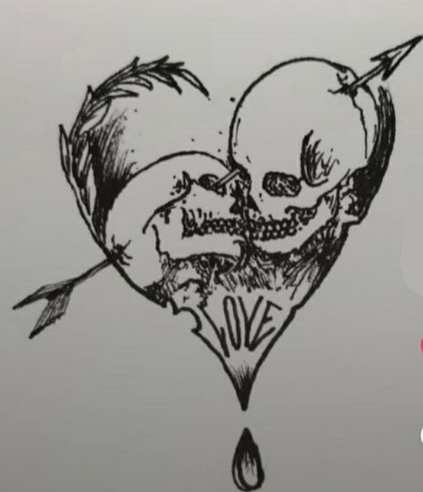 Dark Love Tattoo, Skeletons In Love Tattoo, Love Sick Tattoo, Heart Shape Drawing, Big Tattoo Designs, Herren Hand Tattoos, Fun Tattoo, Dark Art Tattoo, Tattoo Art Drawings