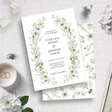 $3.08 | Elegant Vintage Greenery Wedding Invitation #watercolor botanical, elegant greenery, simple modern, rustic boho wedding, forest leaves foliage tropical fern, spring summer fall winter, white wildflower floral, romantic calligraphy script, vintage outdoor garden flowers, sage green wreath Flowers Sage Green, Romantic Calligraphy, Wedding Forest, Forest Leaves, Rustic Boho Wedding, Spring Wedding Invitations, Winter Wedding Invitations, Vintage Outdoor, Greenery Wedding Invitations