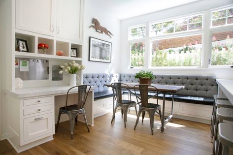 Little Holmby Breakfast nook & desk - Farmhouse - Dining Room - Los Angeles - by Lauren Shadid Architecture and Interiors | Houzz Nook Desk, Dining Room Pictures, Dining Room Renovation, Narrow Rooms, Dining Room Remodel, Dining Room Table Decor, Dining Room Ideas, Beautiful Dining Rooms, Architecture Interiors