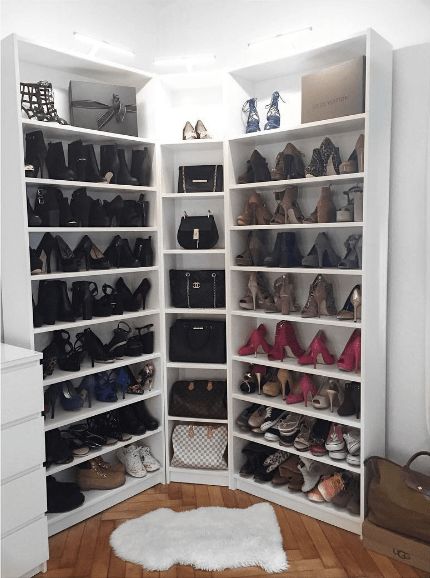 Best Prettiest Walk In Closet Designs On Instagram | Domino Closet Pictures, Shoe Storage Small Space, Custom Closet Organization, Organized Closet, Closet Shoe Storage, Walk In Closet Design, Famous Interior Designers, Closet Organizing Systems, Shoe Shelves