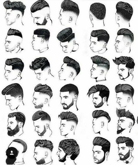 Hair Cuts Ideas For Men, Thick Hair Styles For Men, Men's Faux Hawk, Drawing Male Hair, Haircut Ideas For Men, Beard And Mustache Styles, Mens Hairstyles Fade, Mens Hairstyles With Beard, Gents Hair Style