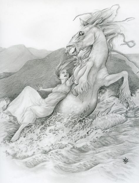 Kelpie Human Form, Kelpie Drawing, Kelpie Mythology, Kelpie Aesthetic, Kelpie Art, Kelpie Horse, Fantasy Sculpture, Horse Anatomy, Sea Monster