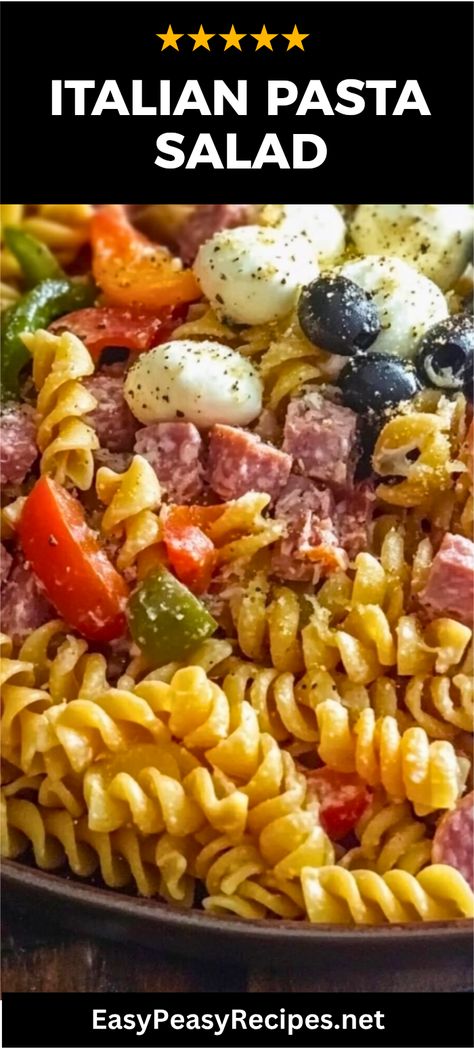 Looking for a quick and delicious side dish for your next gathering? Try this easy Italian Pasta Salad! Packed with fresh vegetables, tasty Italian dressing, and herbs, this salad will be a hit at any picnic or barbecue. It’s simple to prepare and perfect for meal prep, making it an ideal dish for lunches or gatherings. You’ll love how customizable it is; add your favorite veggies or protein to make it your own. Get this delightful Italian pasta salad on your table; it's perfect year-round. Cold Parmesan Bowtie Pasta Salad, Anti Pasta Salad Recipes, Pasta Salad Recipes With Italian Dressing, Best Italian Salad, Italian Pasta Salad Recipes, Simple Italian Pasta, Zesty Italian Pasta Salad, Pasta Salad With Italian Dressing, Easy Italian Pasta